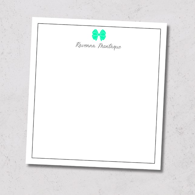 Bloco De Notas Seafoam Green Bow Border Script Custom Name Script (Criador carregado)
