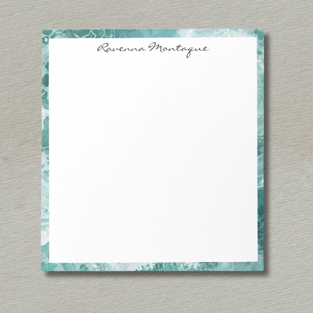 Bloco De Notas Seafoam Silver Border Elegant Custom Script Name (Criador carregado)