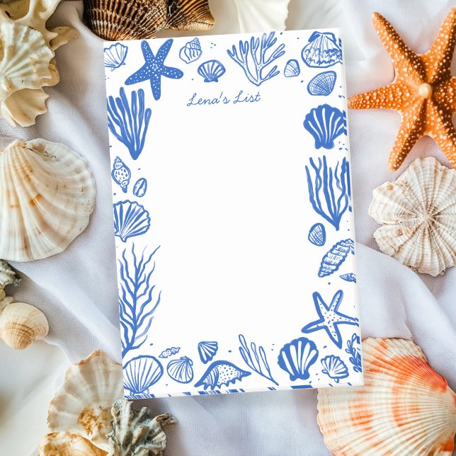 Bloco De Notas Seashells Frame Blue Beach NOME PERSONALIZADO (Seashells Frame Blue Beach CUSTOM NAME Post-it Notes
)