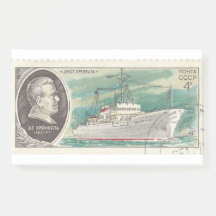 Bloco De Notas Selo postal soviético com o navio Ernest Krenkel