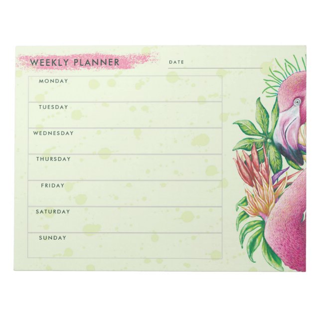 Bloco de Notas Semanal Flamingo Floral Cor-de-Rosa (Frente)