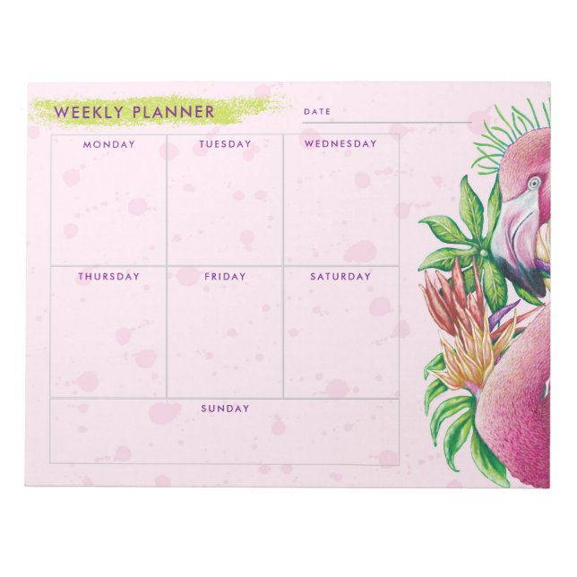 Bloco de Notas Semanal Flamingo Floral Cor-de-Rosa (Frente)