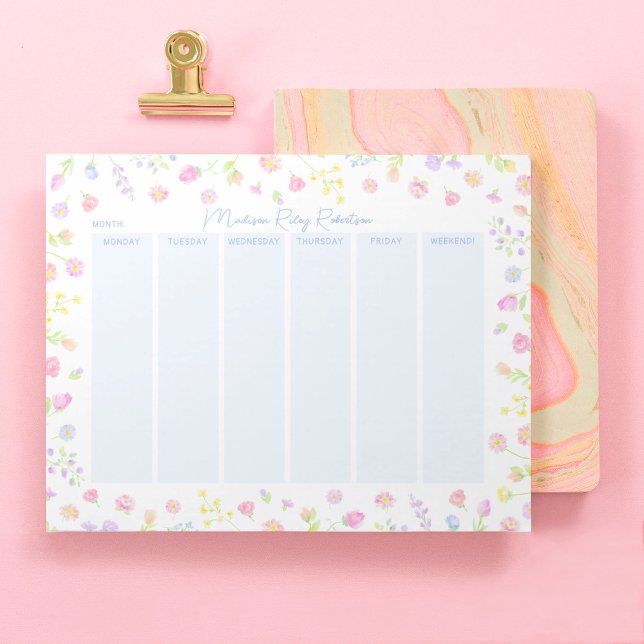 Bloco de Notas Semanal Pastel Wildflower em Azul (Criador carregado)