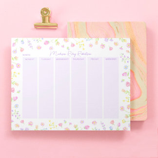 Bloco de Notas Semanal Pastel Wildflower em Roxo
