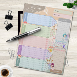 Bloco De Notas Semanal: Planador Fantasia Borboleta Fada Multicol