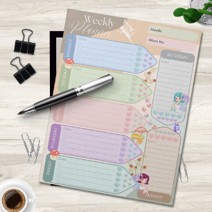 Bloco De Notas Semanal: Planador Fantasia Borboleta Fada Multicol