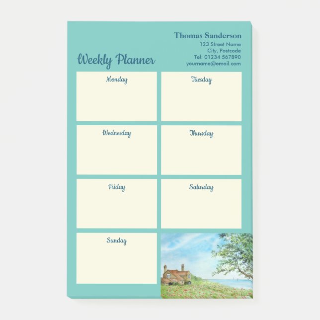 Bloco De Notas Semanal Planner Summer Poppy Field Coast Watercolo (Frente)