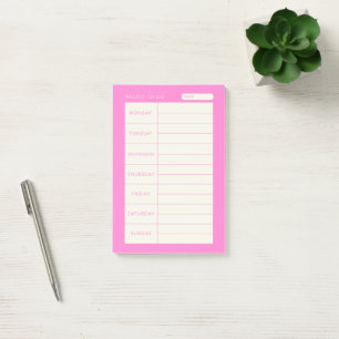 Bloco De Notas Semanal rosa simples moderno 