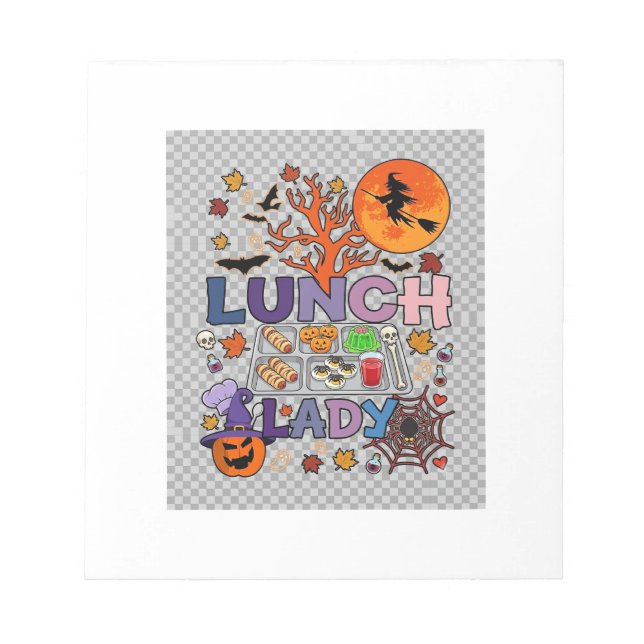 Bloco De Notas Senhora do Almoço Halloween Bruxa Lua Abóbora_1 (Frente)