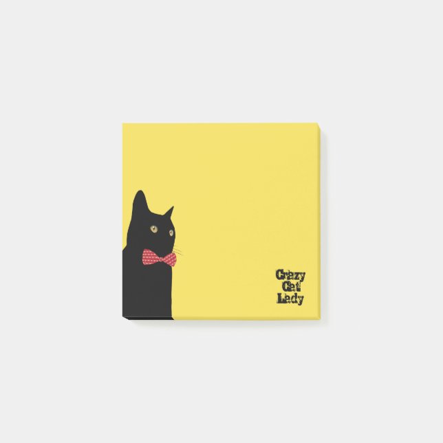 Bloco De Notas Senhora louca do gato - gato preto com laço (Frente)