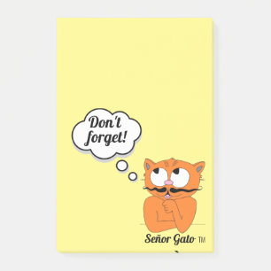 Bloco De Notas Señor Gato Cartoon Bigode Gato "Não Esqueça!"