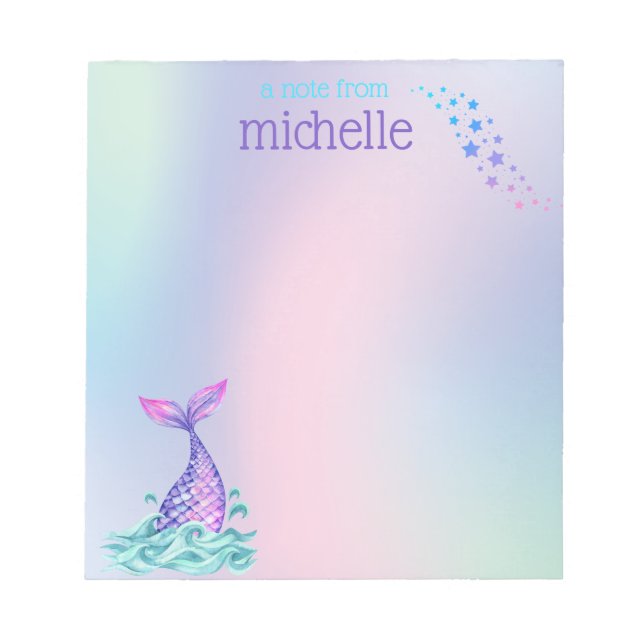 Bloco De Notas Sereia Arco-Íris de Pastel Personalizada (Frente)