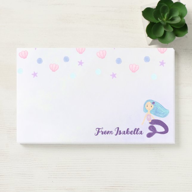 Bloco De Notas Sereia Princesa em Azul Pastel e Roxo (Escritótio)