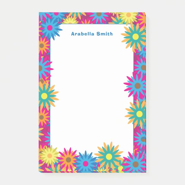 Bloco De Notas Sessenta Anos setenta Flores Potência Hippie (Frente)