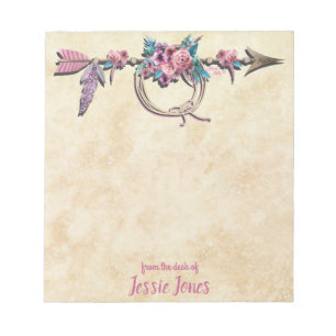 Bloco De Notas Seta com penas e flores