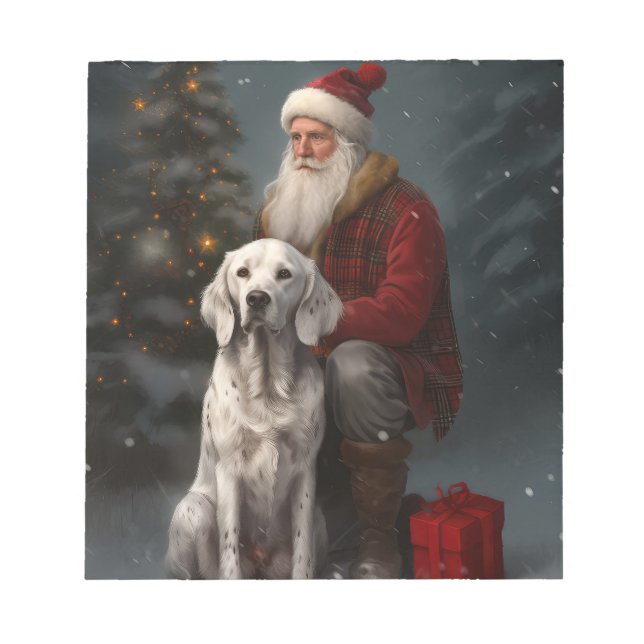 Bloco De Notas Setter Inglês com Papai Noel Natal Festivo (Frente)