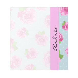 Bloco De Notas Seu nome - chique, bolinhas, rosas - rosa