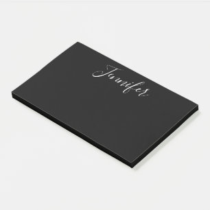 Bloco De Notas Seu nome Script branco elegante em preto