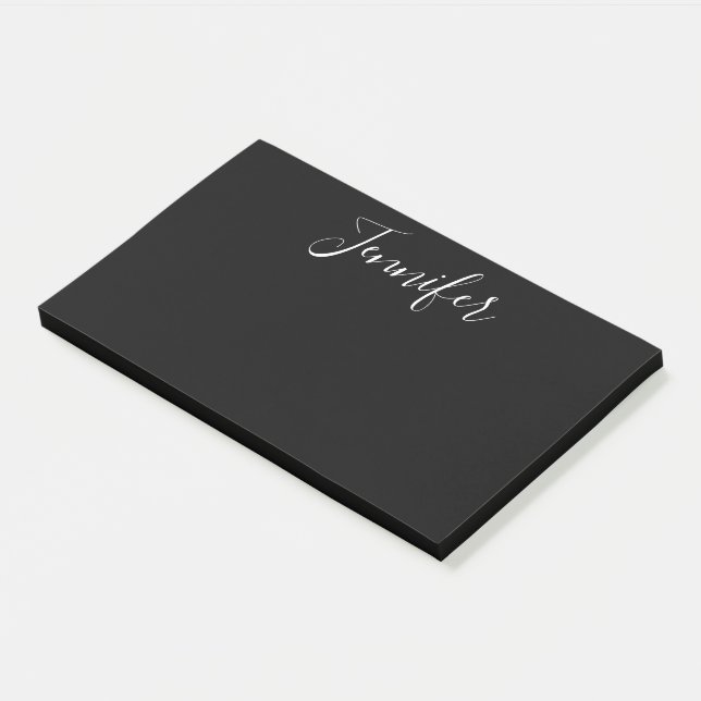 Bloco De Notas Seu nome | Script branco elegante em preto (Inclinado)