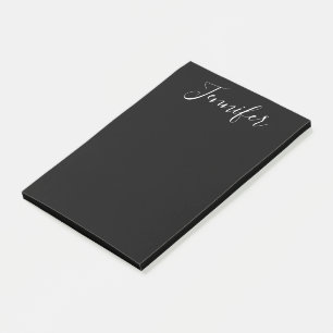 Bloco De Notas Seu nome Script branco elegante em preto