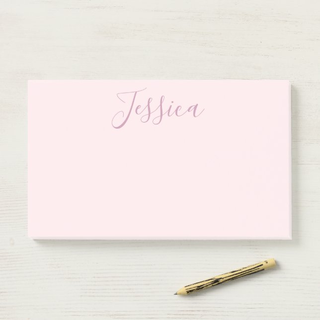 Bloco De Notas Seu Texto | Elegante Script & Rosa Bege Macio (Na mesa)