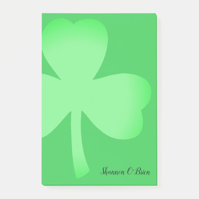 Bloco De Notas Shamrock Green Script Modern Nome Monograma 4x6 (Frente)