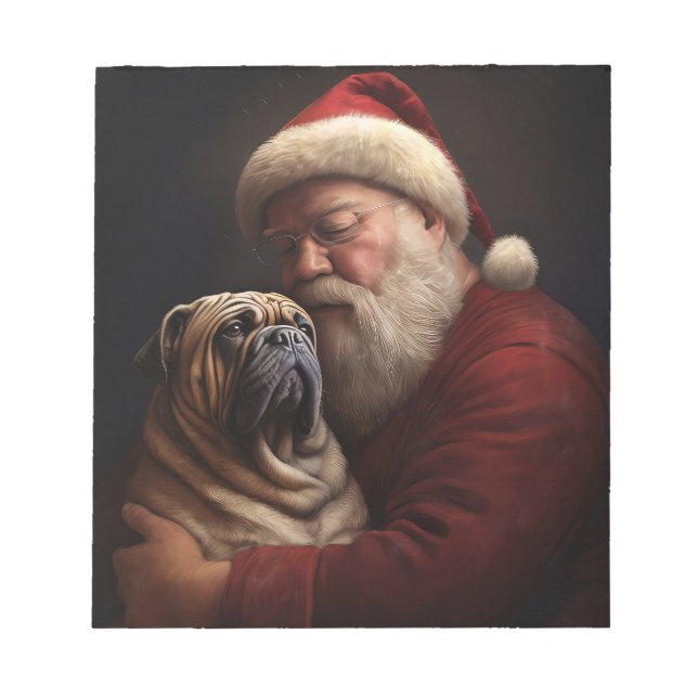 Bloco De Notas Shar Pei Com Papai Noel Natal Festivo (Frente)