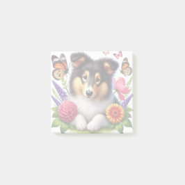 Bloco De Notas Shetland Sheepdog com Flores e Borboletas