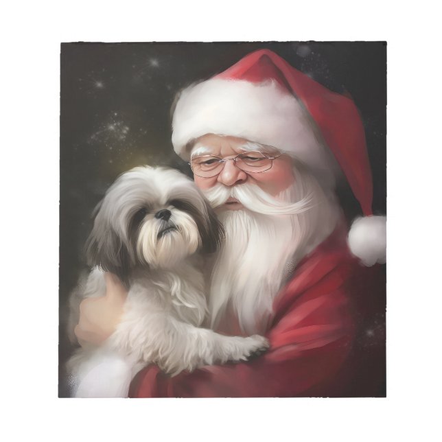 Bloco De Notas Shih Tzu Com Papai Noel Natal Festivo (Frente)