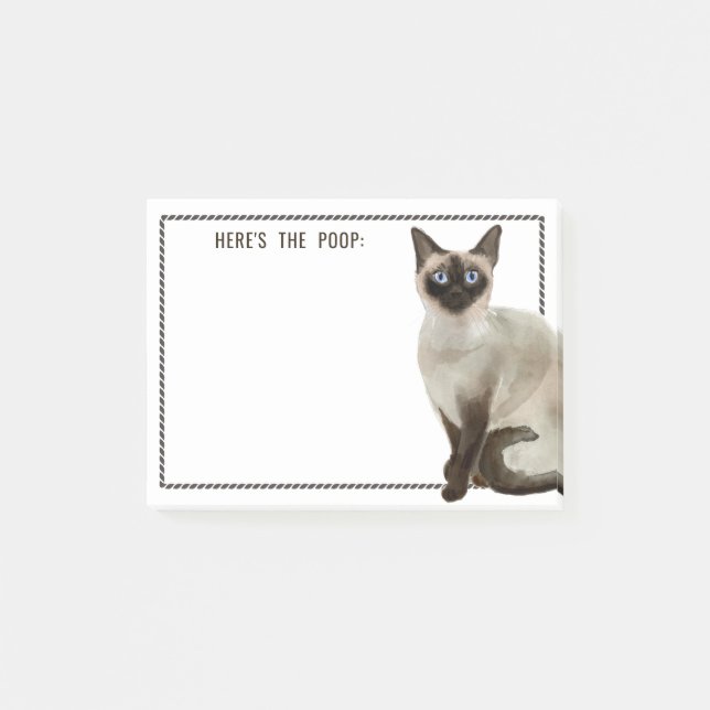 Bloco De Notas Siamese Cat | Texto editável Aqui está o Poop (Frente)