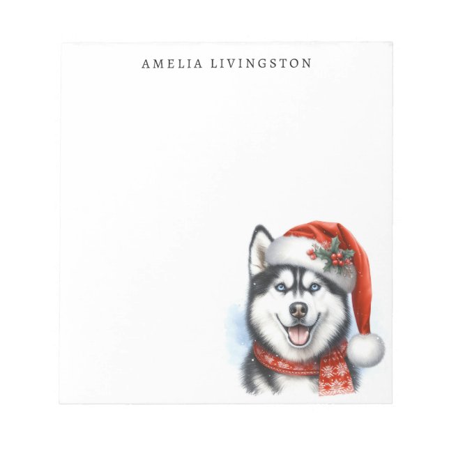 Bloco De Notas Siberian Husky em Santa Hat Personalizado (Frente)