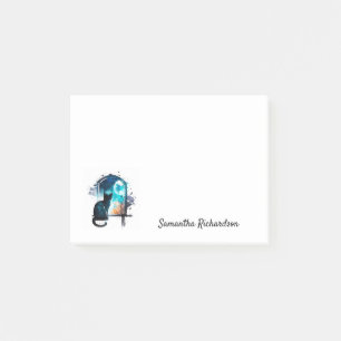 Bloco De Notas Silhueta de Gato Preto em Aquarela com Nome Person