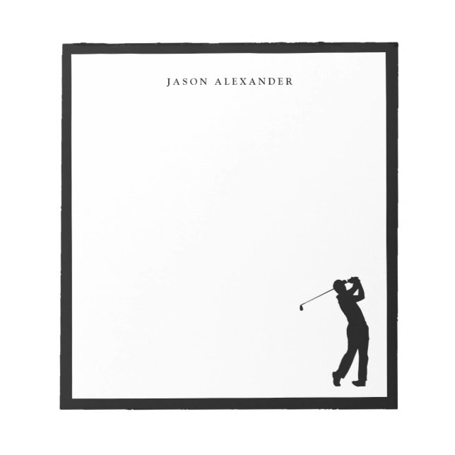 Bloco De Notas Silhueta de Golfista Preto Personalizada  (Frente)