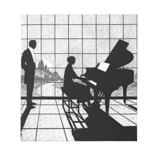 Bloco De Notas Silhueta de Piano Estilo Art Déco Preto e Branco