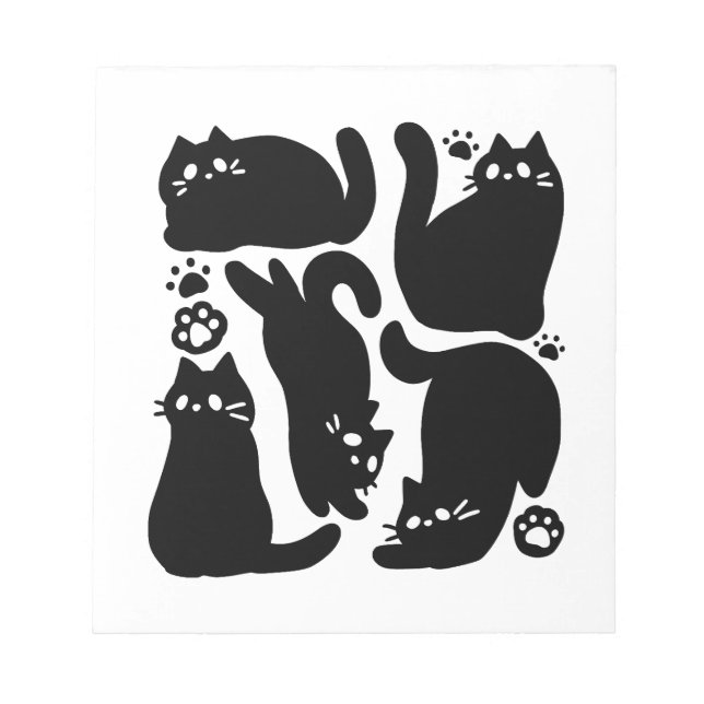 Bloco De Notas Silhuettes de Gato Negro - Design de Felino Cinto (Frente)