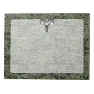 Bloco De Notas Silver Aries Zodiac - Símbolo Verde Digital Camo