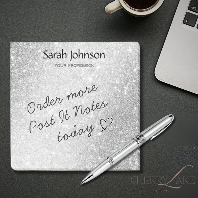 Bloco De Notas Silver Glitter Monogram Personalized Name  (Criador carregado)