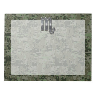 Bloco De Notas Silver Scorpio Zodiac Sinal Camo Digital Woodland