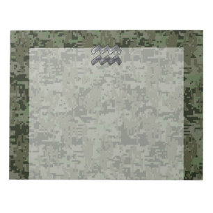 Bloco De Notas Símbolo Aquarius Zodiac na Camo Digital Woodland