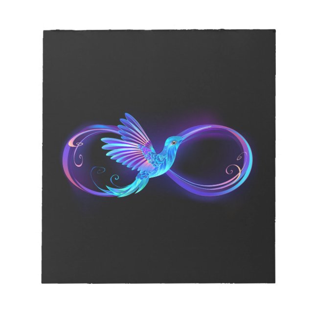 Bloco De Notas Símbolo Neon Infinity com Hummingbird brilhante (Frente)