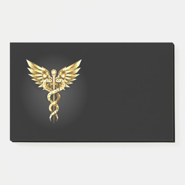 Bloco De Notas Símbolo Poligonal Dourado Caduceu (Frente)