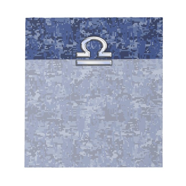 Bloco De Notas Símbolo Silver Libra Zodiac no camo digital azul (Frente)