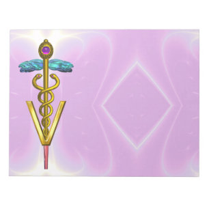 Bloco De Notas SÍMBOLO VETERINÁRIO Dourado CADUEUS, Lilás Rosa