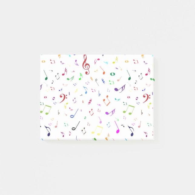 Bloco De Notas Símbolos musicais em cores do arco-íris (Frente)