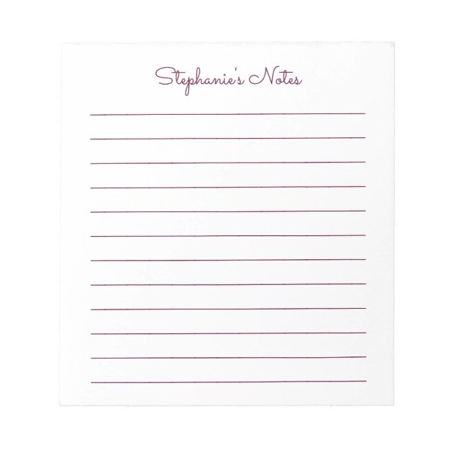 Bloco De Notas Simple Elegant Red Brown Lined Personalized (Frente)