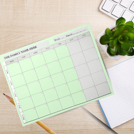 Bloco De Notas Simple Family Planner Calendar Notepad - Green