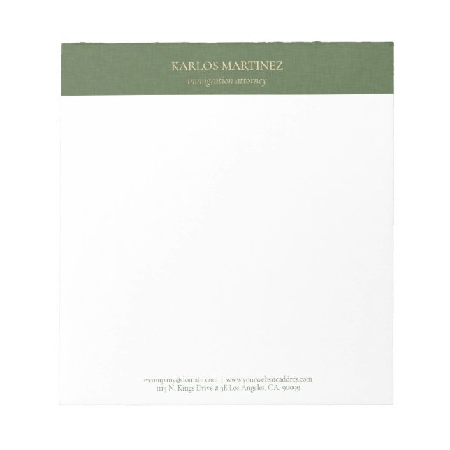 Bloco De Notas Simple Forest Green Linen Gold Typography (Frente)