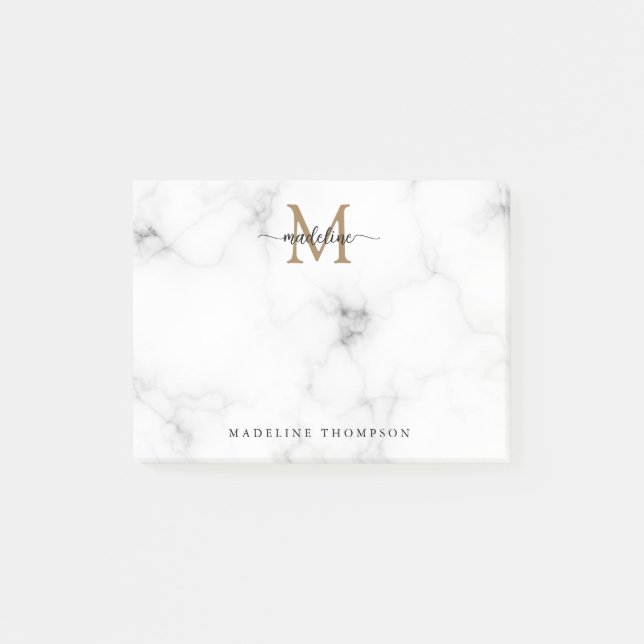 Bloco De Notas Simple Marble Gold Girly Script Monogram (Frente)