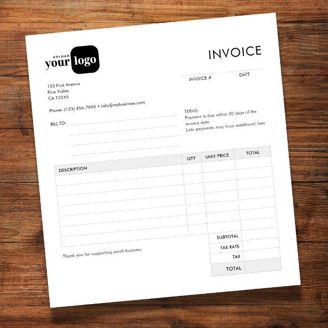 Bloco De Notas Simple Minimalist Custom Logo Invoice (Criador carregado)