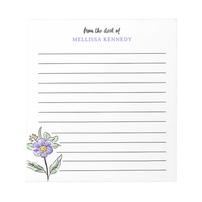 Bloco De Notas  Simple Purple Wildflower Lined From The Desk Of (Frente)
